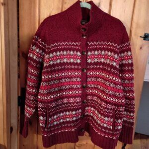 Eddie Bauer 2XL cranberry patterned button up cardigan.